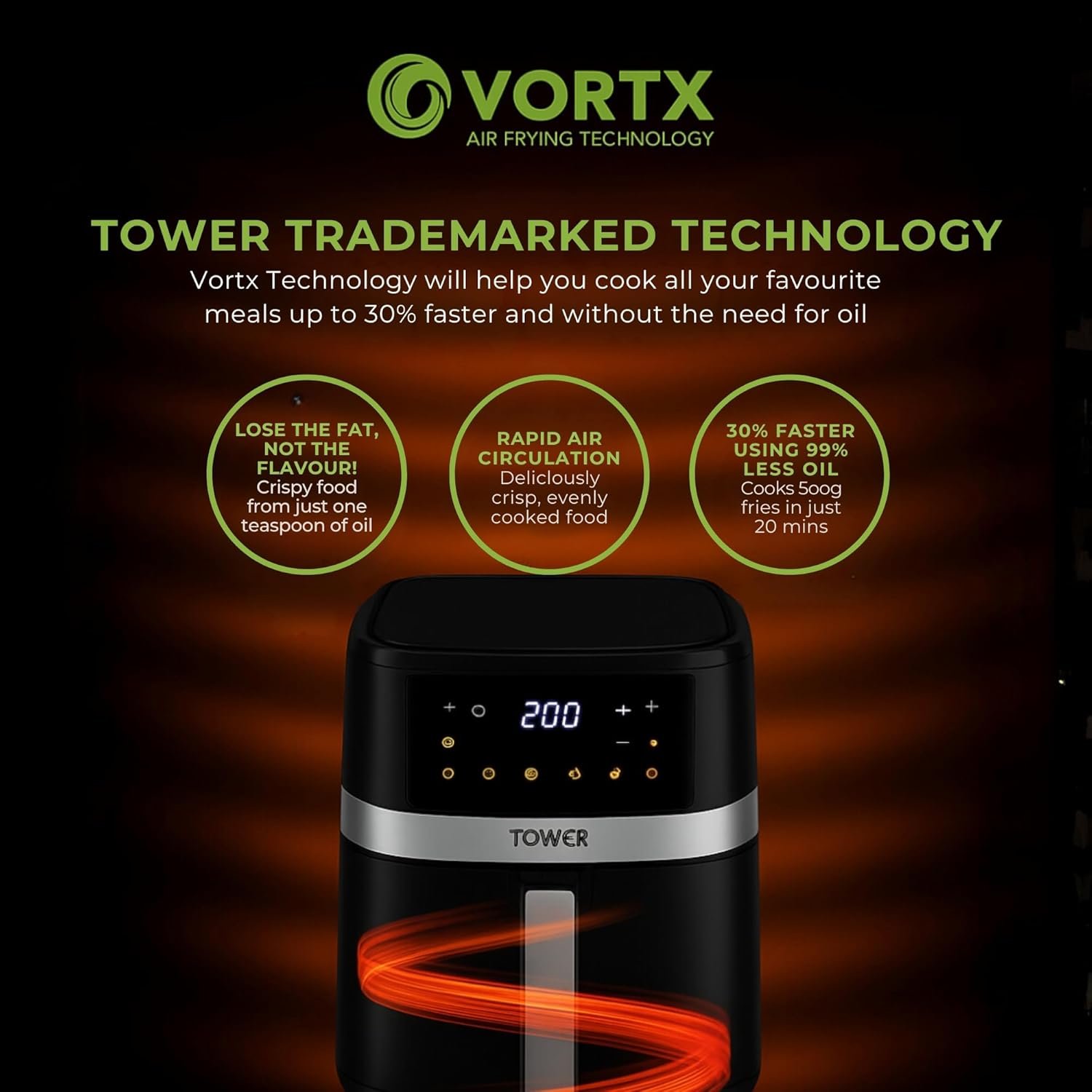 Tower Vortx 4.5L Digital Air Fryer (TWR-VORTX-AF-4500ML-BLACK) detail view