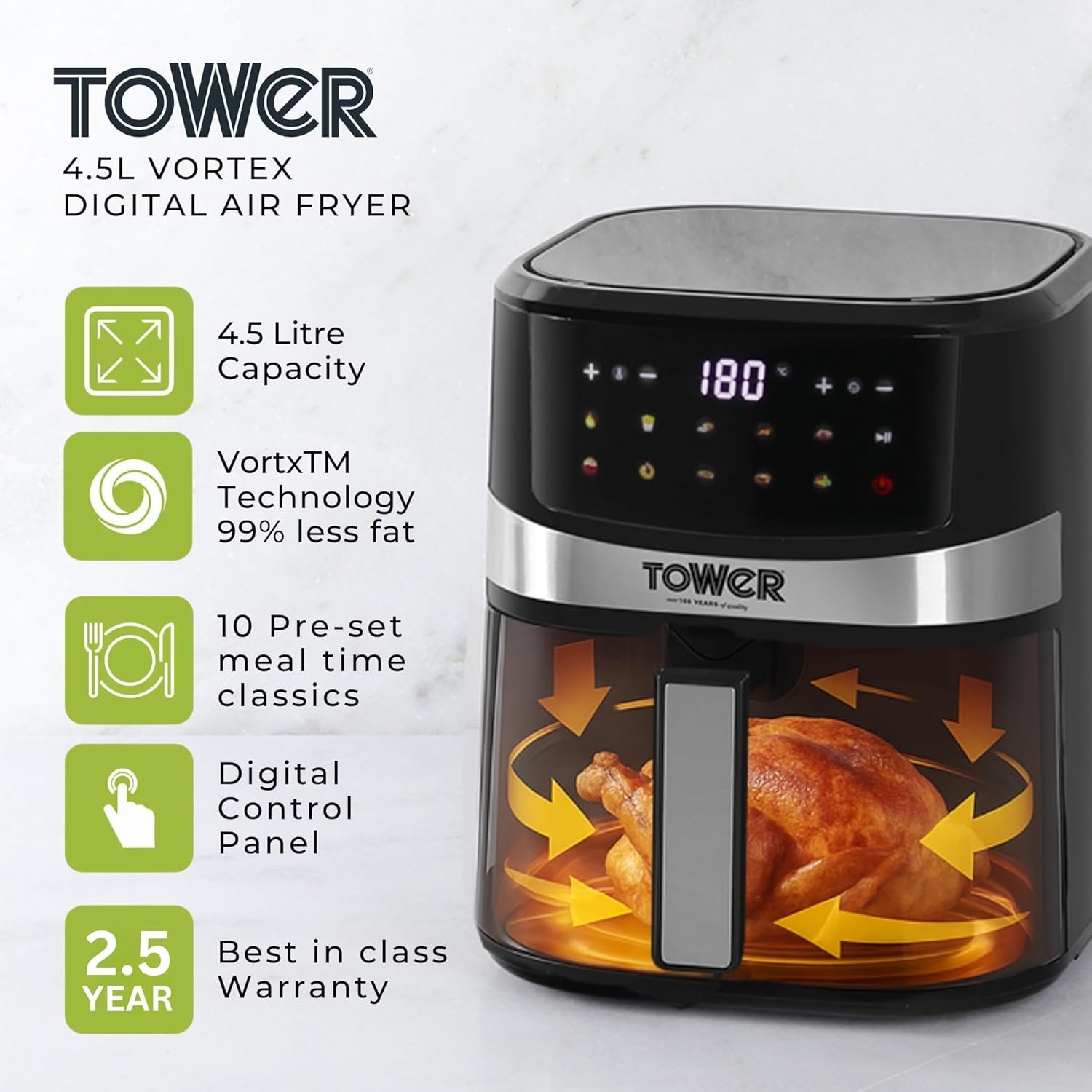 Tower Vortx 4.5L Digital Air Fryer (TWR-VORTX-AF-4500ML-BLACK) detail view