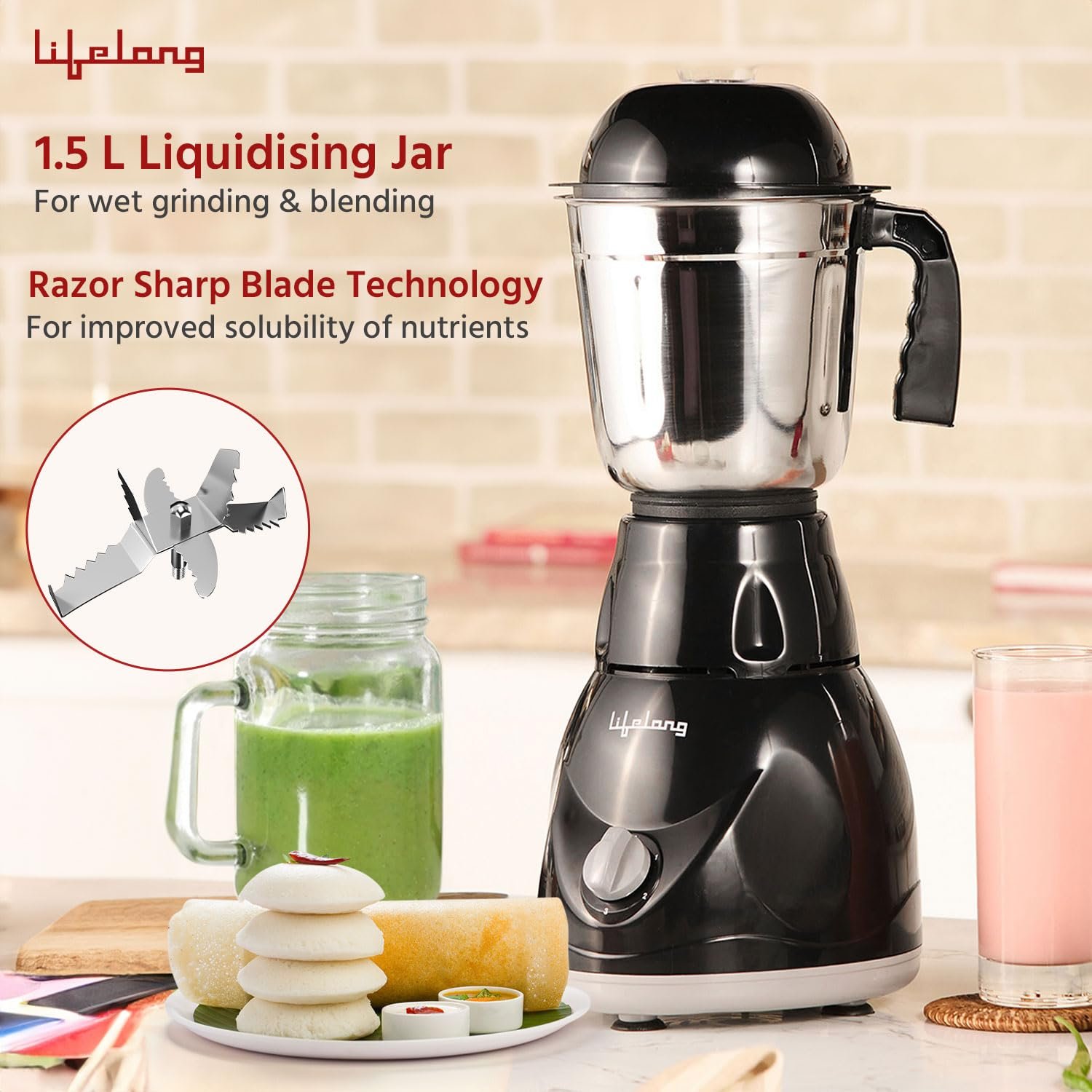 Lifelong LLMG23 Power Pro 500W Mixer Grinder, 3 Jars detail view