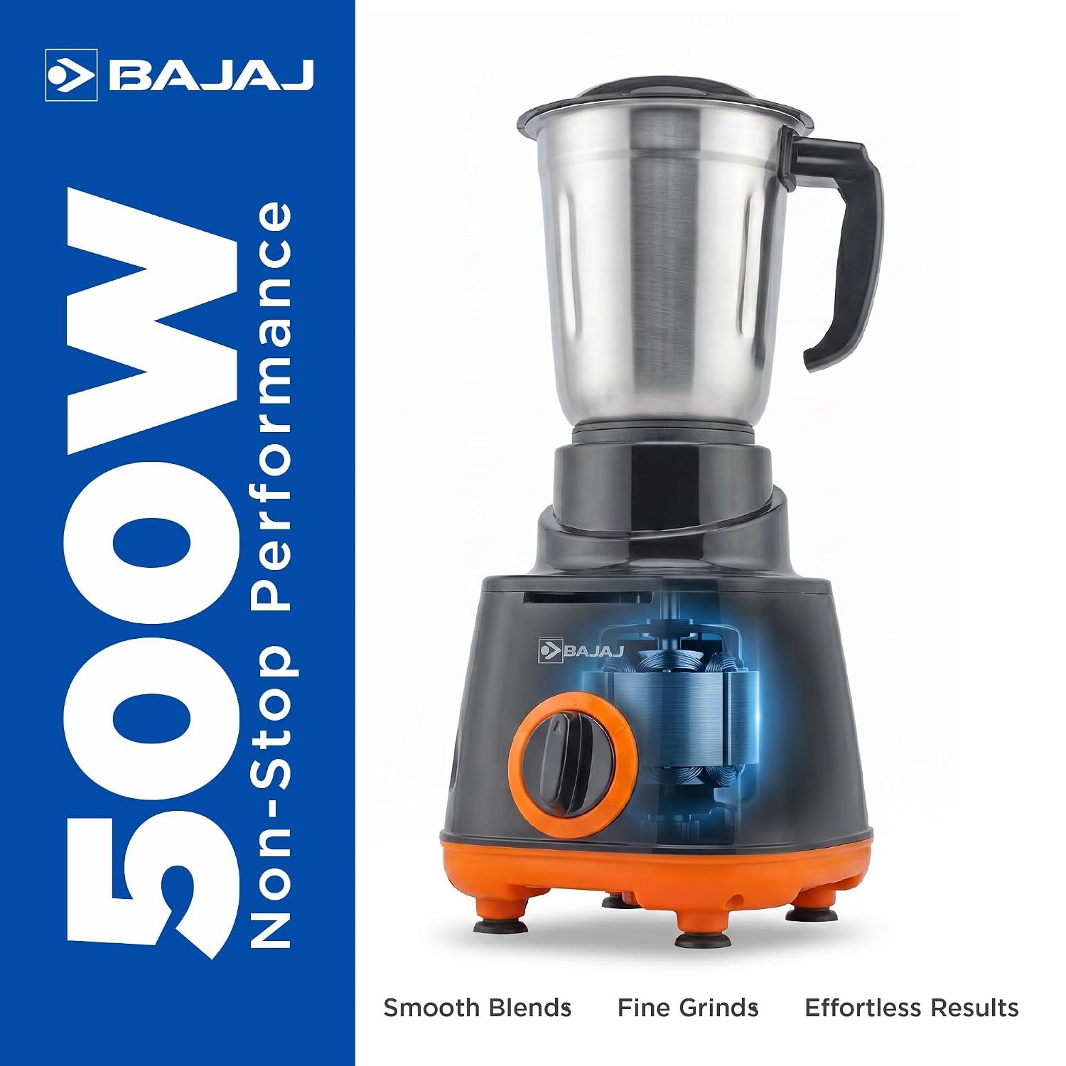 Bajaj Rex 500W Mixer Grinder, 3 Jars (Part No. 410162) detail view